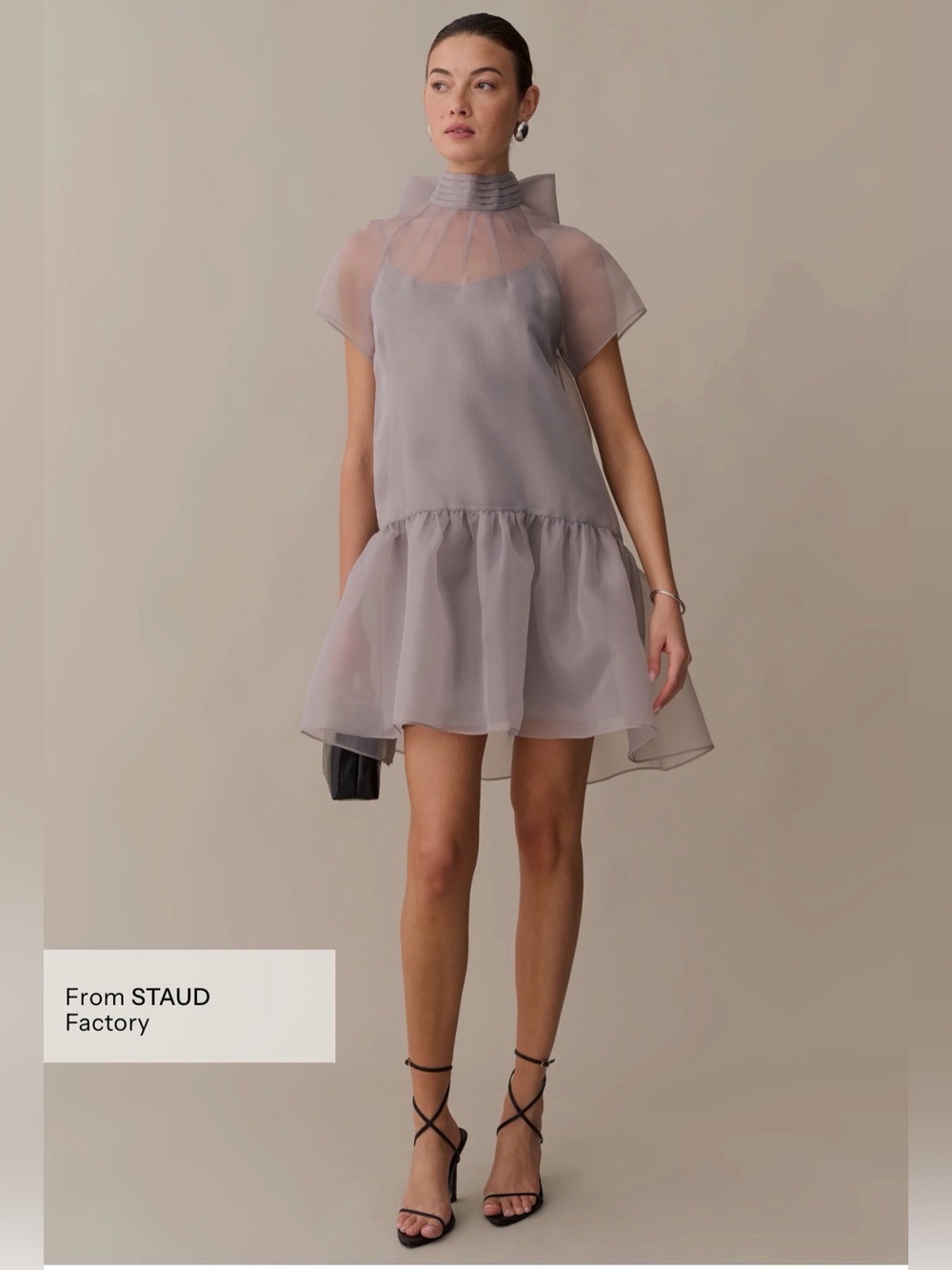 Few Moda Joni Mini Dress Gray Sheer Organza Bow Drop Waist Dress Size M NWT